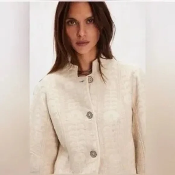 NWT Free People Tsarina Cream Embroidered Cropped Jacket - Picture 3 of 3